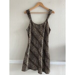 Vintage Y2K Amanda Stewart Leopard Animal Print Slip Dress L/M Coquette Festival